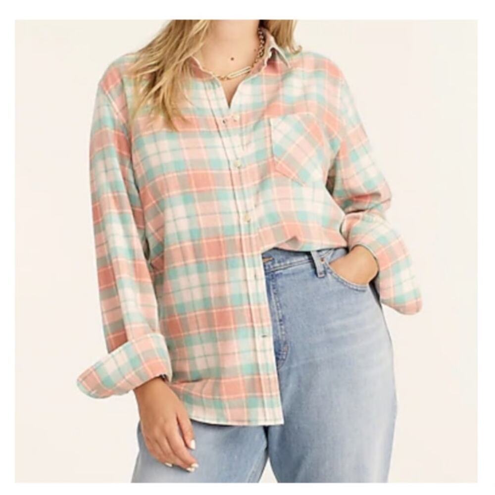 J Crew Womens Classic Fit Flannel Button Up Shirt 4 Pink Plaid Cabin Preppy Fall